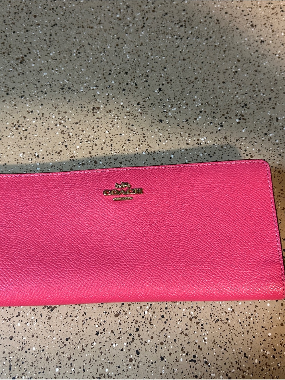 Coach Hot Pink Leather Continental Wallet with Gold Logo